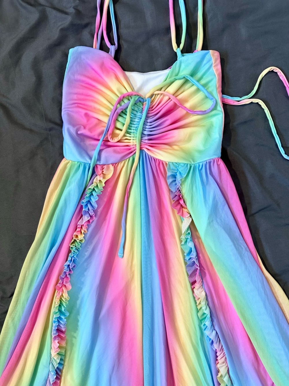 Blackmilk Rainbow Ice Cream Frills on Frills Midaxi Dress XS NWT Pastel Boho - Picture 8 of 11